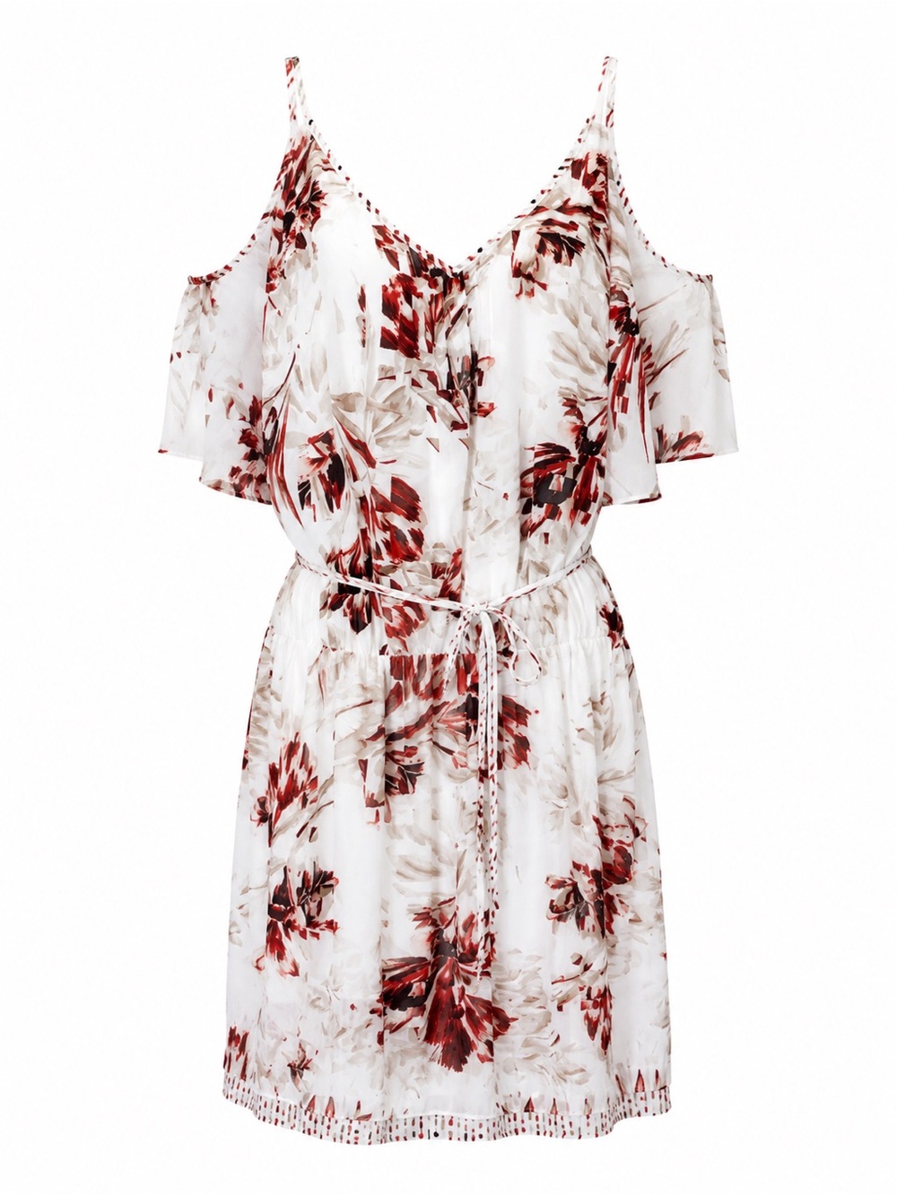 White House Black Market burgundy floral cold shoulder dress, size 6